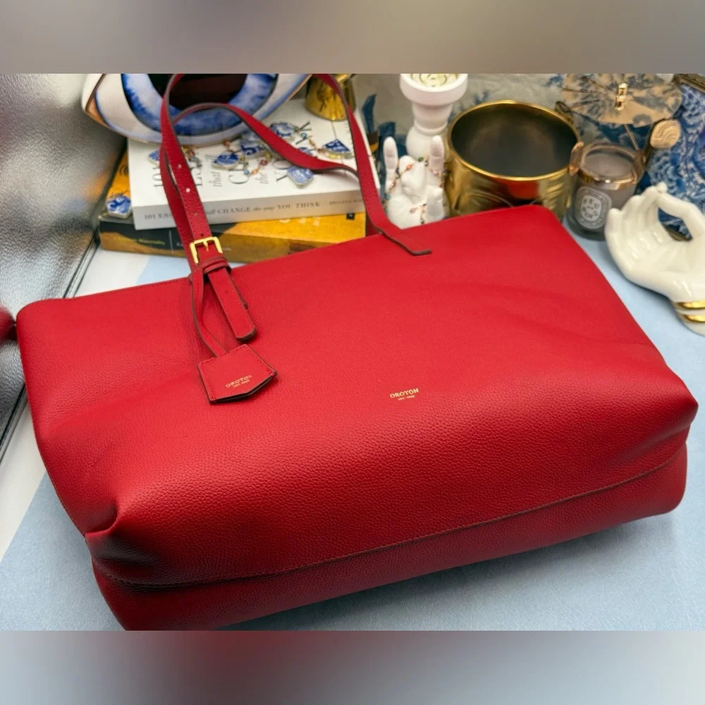 🆕 OROTON 🧿 NWOT Margot Medium Zip Tote Bag, Red Leather